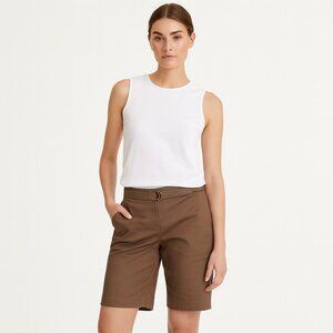 VTG Dana Buchman Brown Cotton Sateen Shorts Sz 10 Belted Bermuda 90s Minimalist